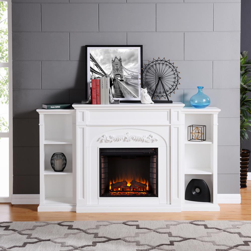 White Adjustable Thermostat Freestanding Electric Fireplaces