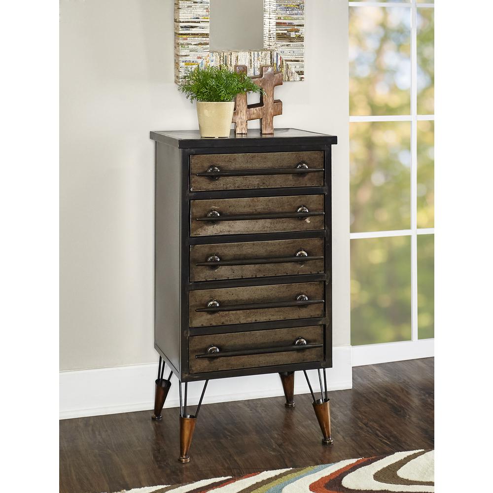 Linon Home Decor Cade Industrial Metal Chest Accent Cabinet With
