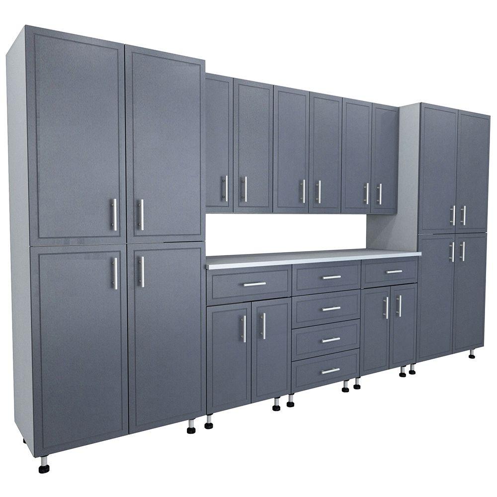 Closetmaid 80 5 In X 144 In X 21 In Progarage Premium Storage Systems In Gray 9 Pieces 27442 The Home Depot