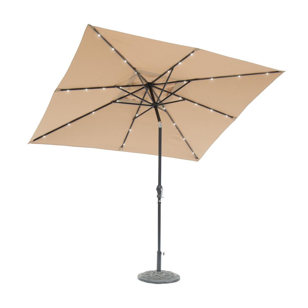 Sun Ray 9 Ft X 7 Ft Rectangular Solar Lighted Market Patio Umbrella In Taupe 841027 The Home Depot