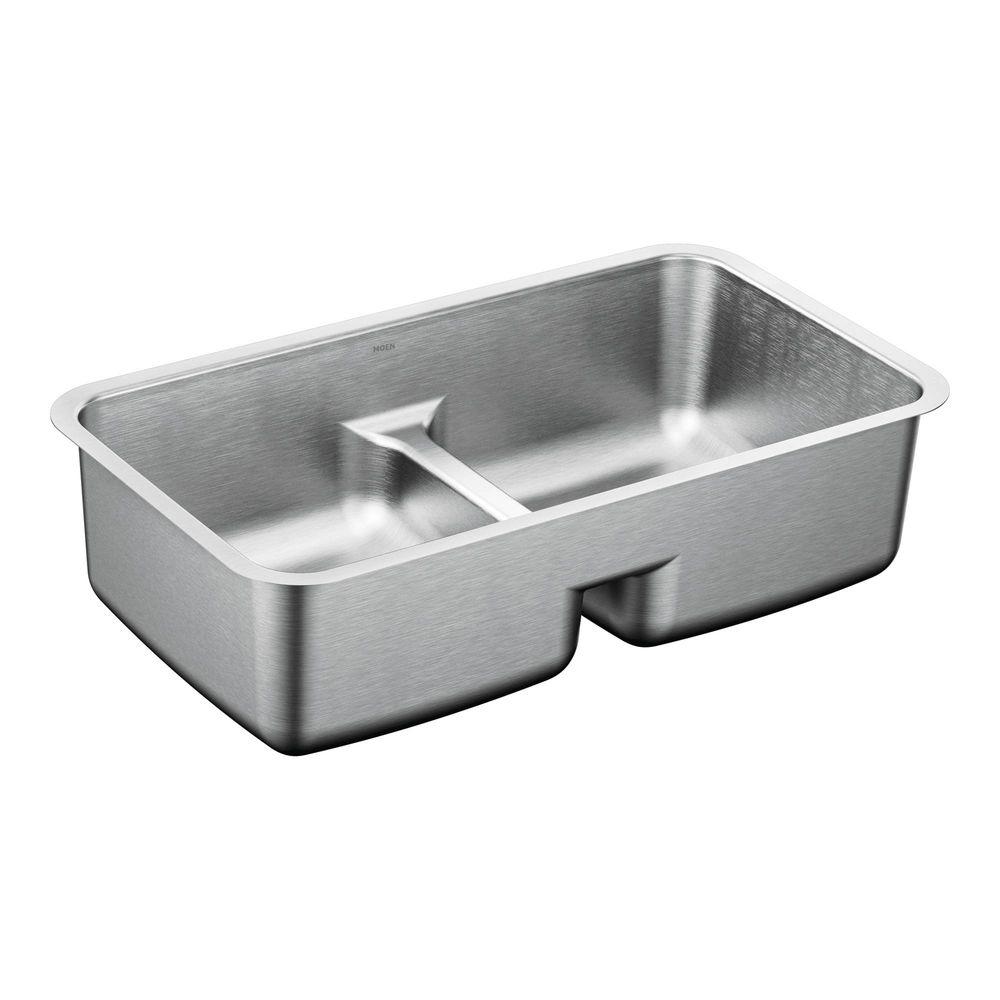 MOEN 1800 Series Undermount Stainless Steel 32.5 in. Double Basin Sink