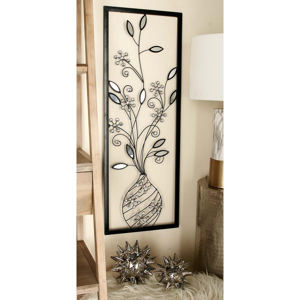 14 in. x 39 in. GlitzInspired Iron Floral Arrangement in Vase Wall