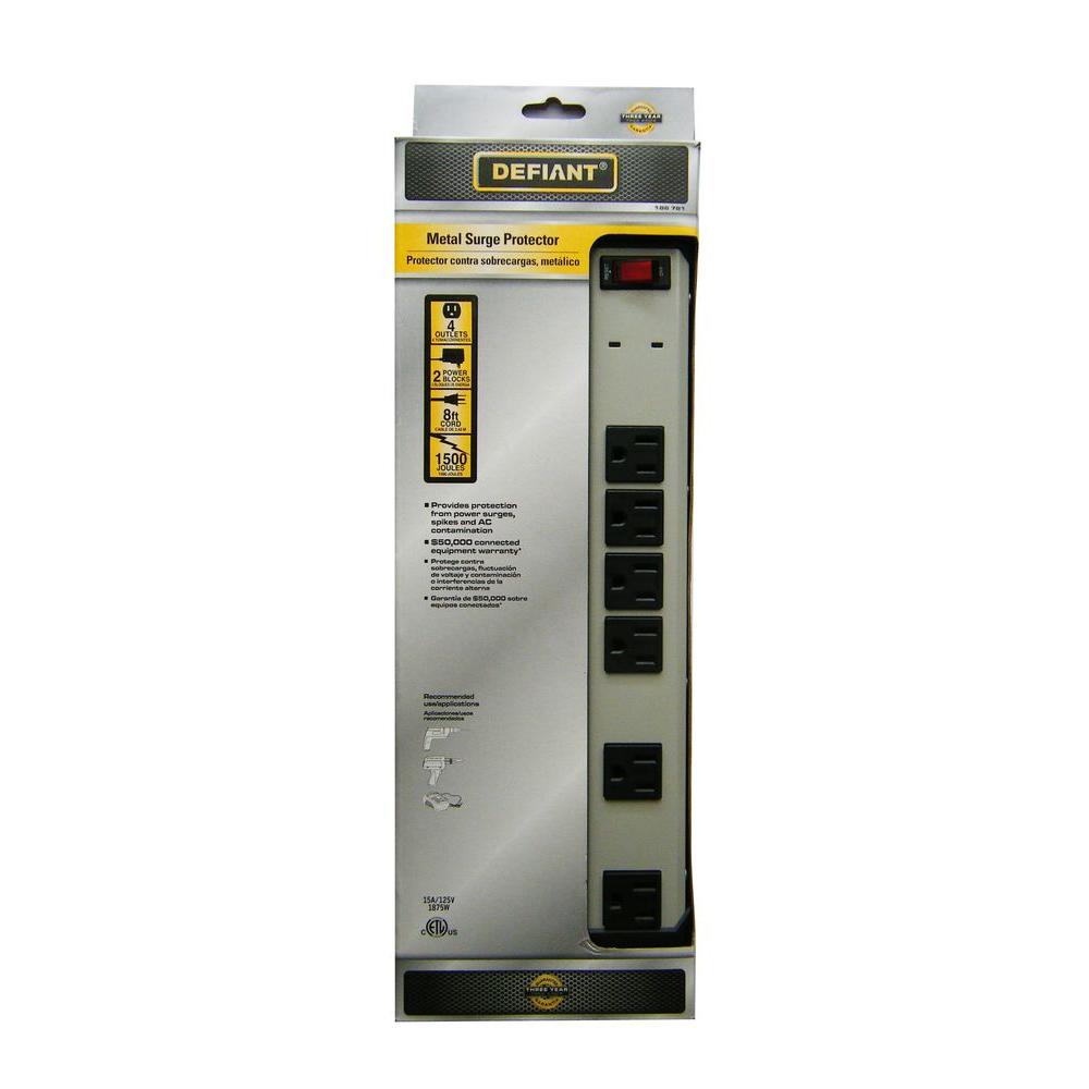Defiant 6 Outlet Metal Surge Protector with 8 ft. CordYLPT45 The