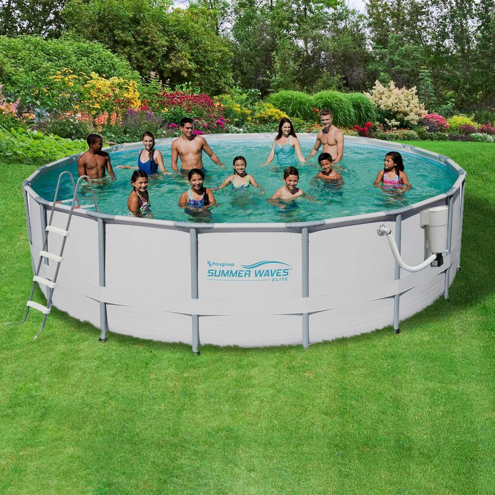 Summer Waves Elite 18 ft. Round 52 in. Deep Metal Frame Swimming Pool ...