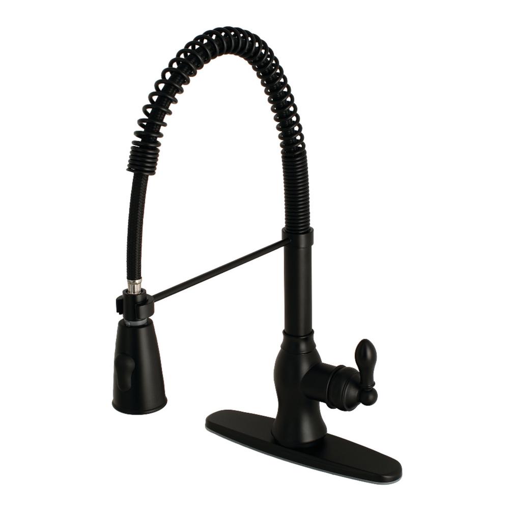 Kingston Brass Single Handle Pull Down Sprayer Kitchen Faucet With Spring Spout In Matte Black
