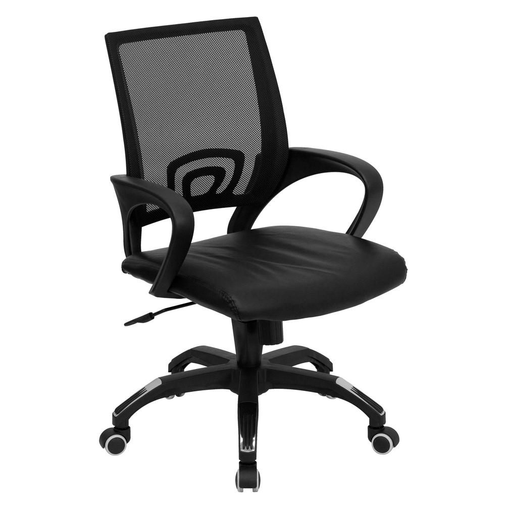 Flash Furniture Mid Back Black Mesh Swivel Task Chair With Flash Furniture Mid Back Black Mesh Swivel Task Chair With Leather Padded Seat