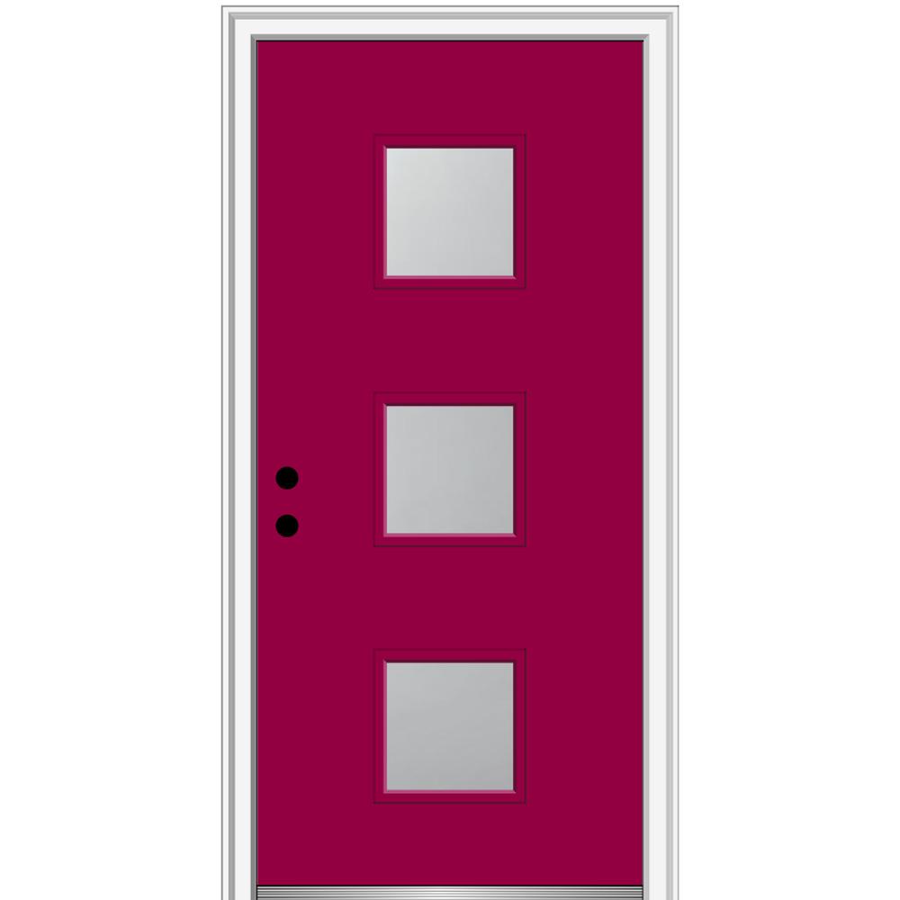 Mmi Door 30 In X 80 Aveline Right Hand Inswing 3 Lite Frosted Glass Painted Steel Prehung Front On 4 9 16 Frame