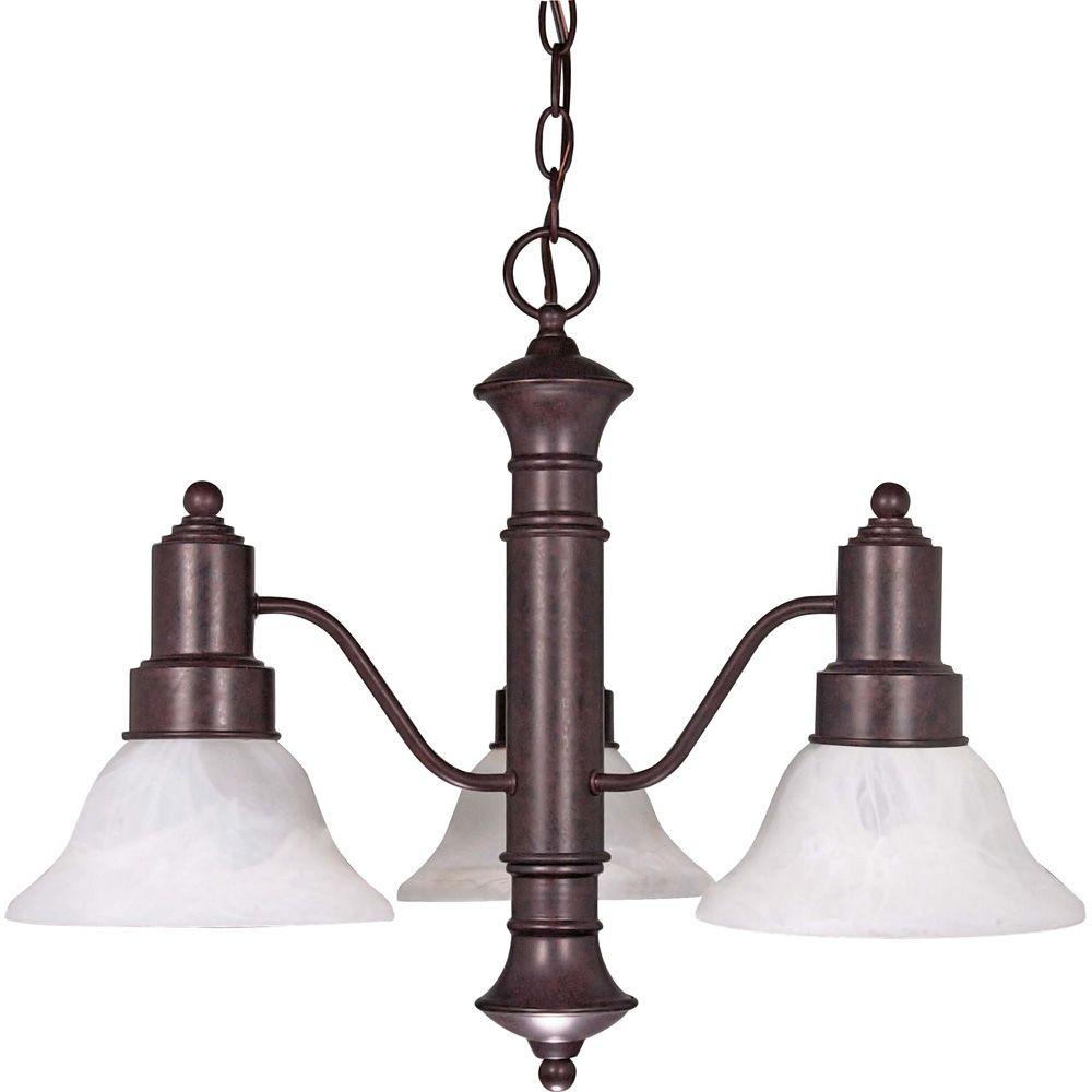 Glomar 3 Light Old Bronze Chandelier With Alabaster Glass Bell Glomar 3 Light Old Bronze Chandelier With Alabaster Glass Bell Shades