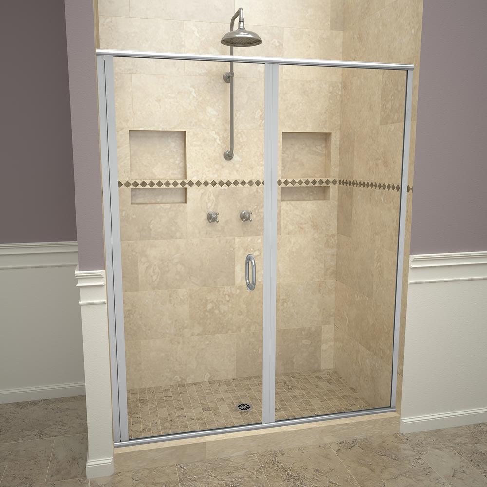 Redi Swing 1200 Series 47 In W X 72 1 8 In H Semi Frameless Swing Shower Door In Brushed Nickel With Pull Handles And Clear Glass