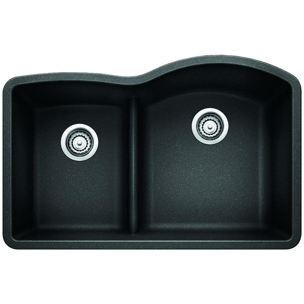 Blanco Diamond Undermount Granite Composite 32 In 40 60 Double Bowl Kitchen Sink With Low Divide In Anthracite