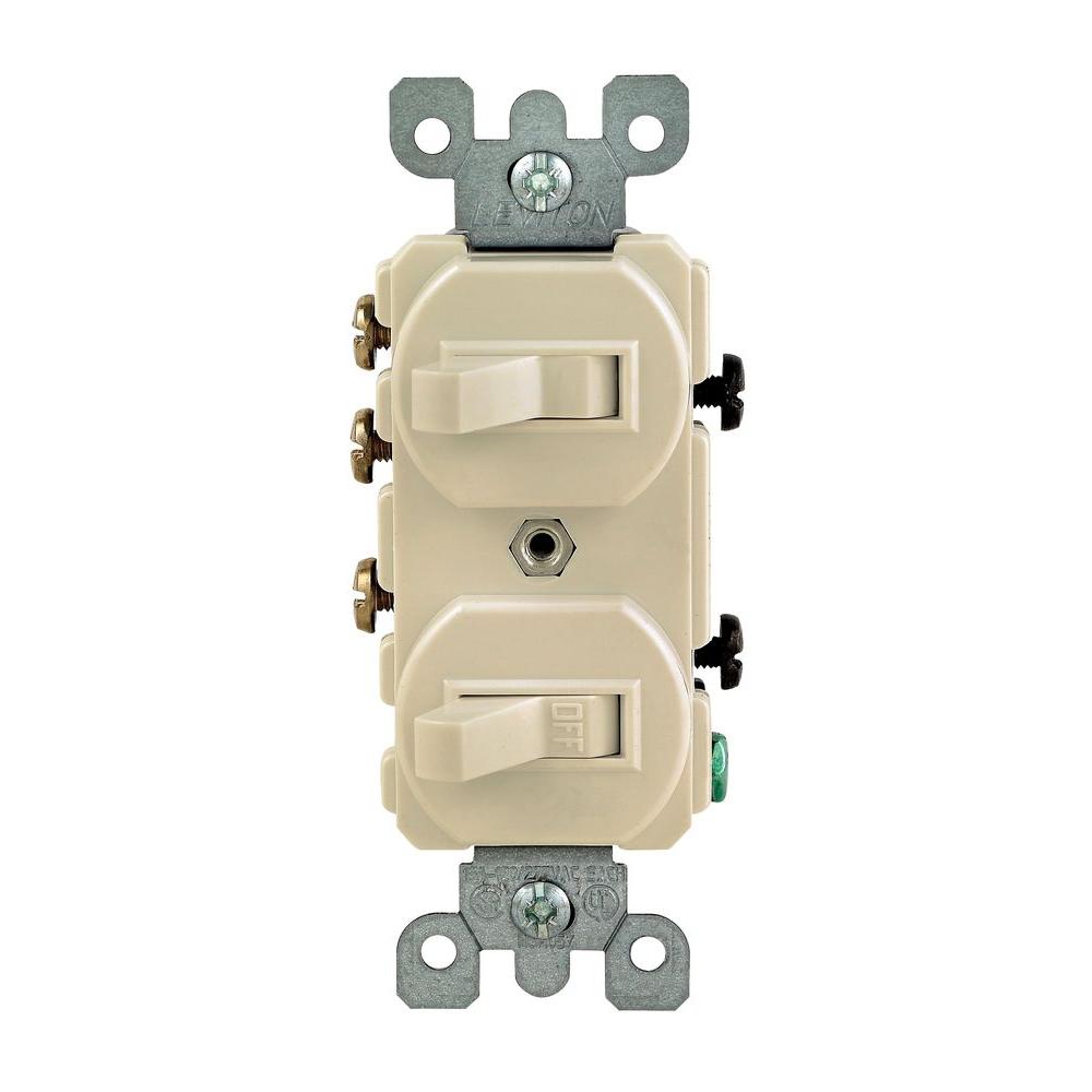 Leviton 15 Amp 3-Way Double Toggle Switch, Ivory-5241-IKS ... leviton single pole light switch diagram 