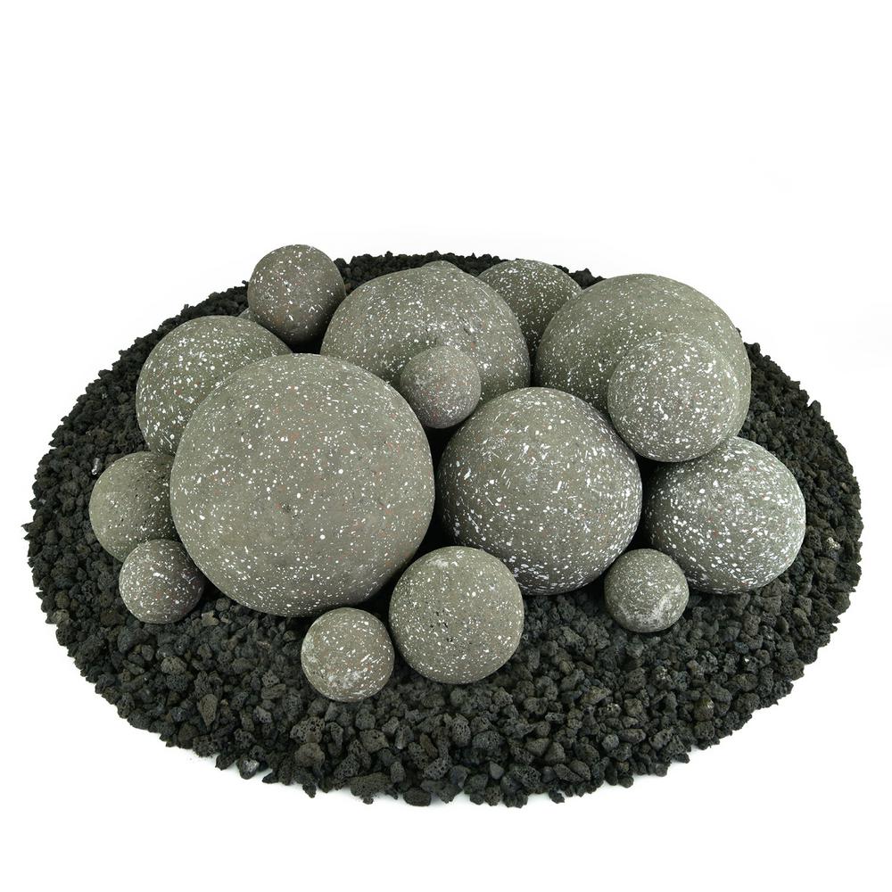 Mixed Set Of 18 Ceramic Fire Balls In Charcoal Gray Speckled 01