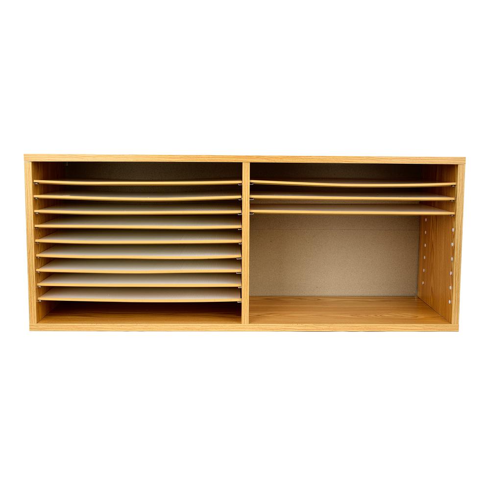 Adiroffice Medium Oak Wood 16 Extra Wide Shelves Construction