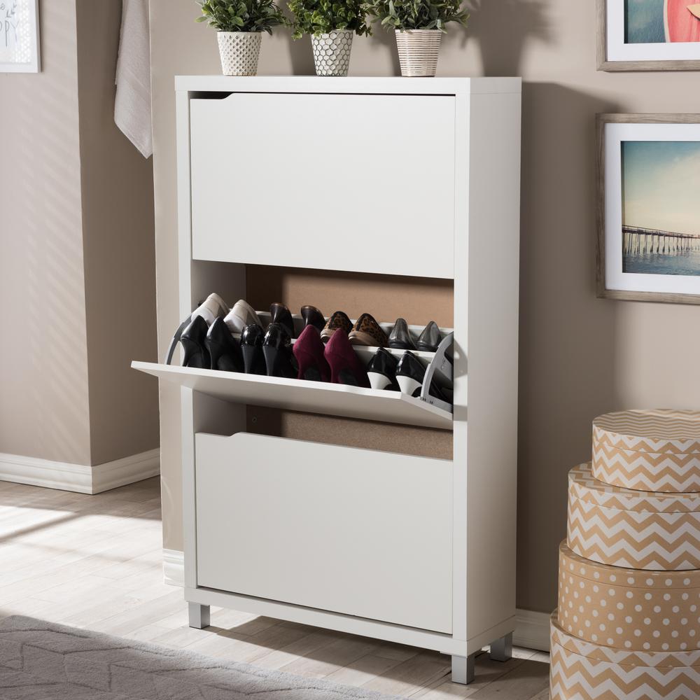 White Wood Shoe Storage Closet Organizers The Home Depot 18 Pair Simms Wood Modern Shoe Organizer In White