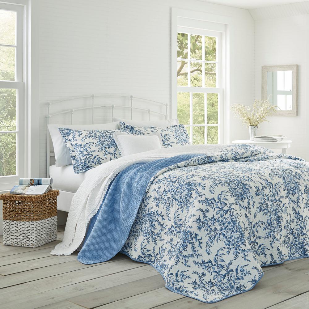 Laura Ashley Bedford 3Piece Delft Floral Cotton King Quilt Set 185748