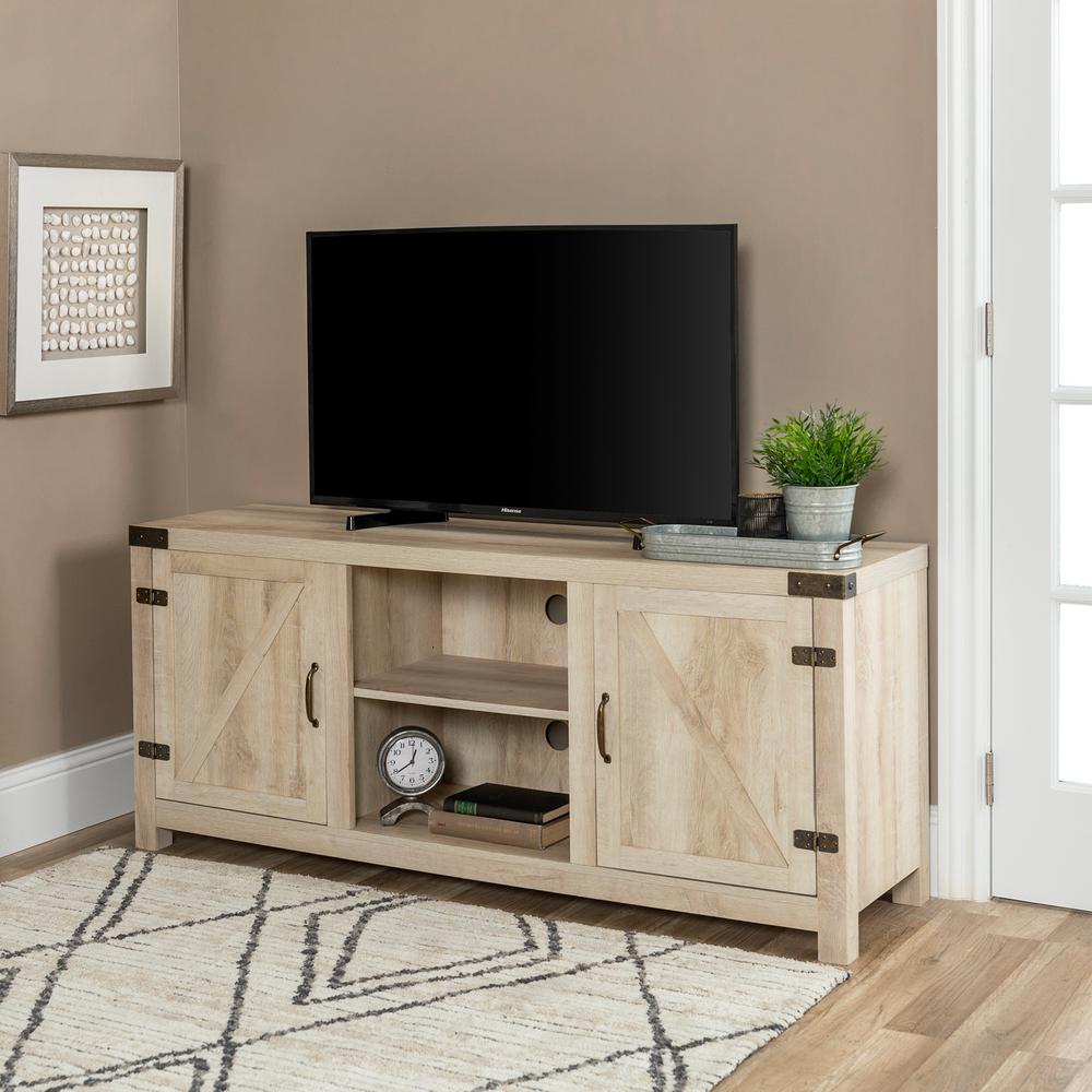 Tv Stands Living Room Furniture The Home Depot Barn Door Tv Stand With Side Doors White Oak