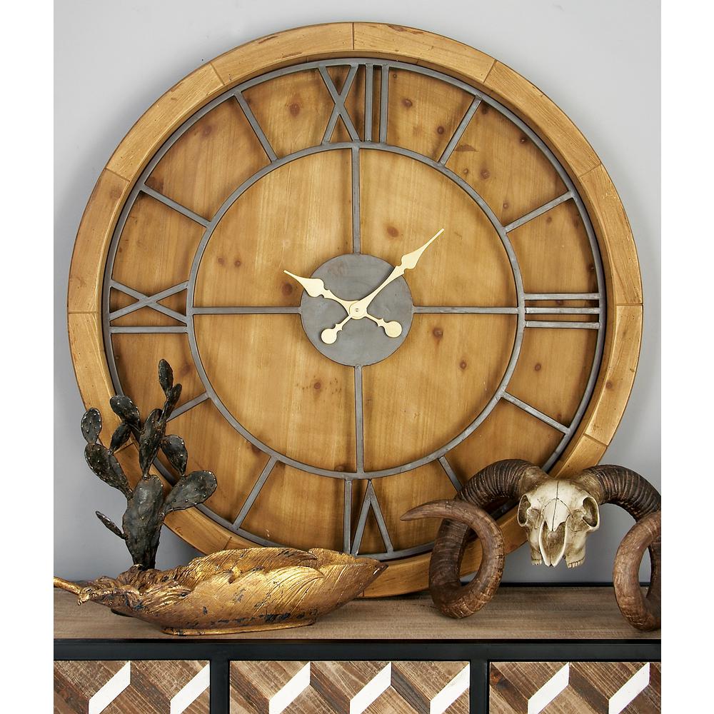 Litton Lane 40 In Rustic Wooden Round Wall Clock 44381