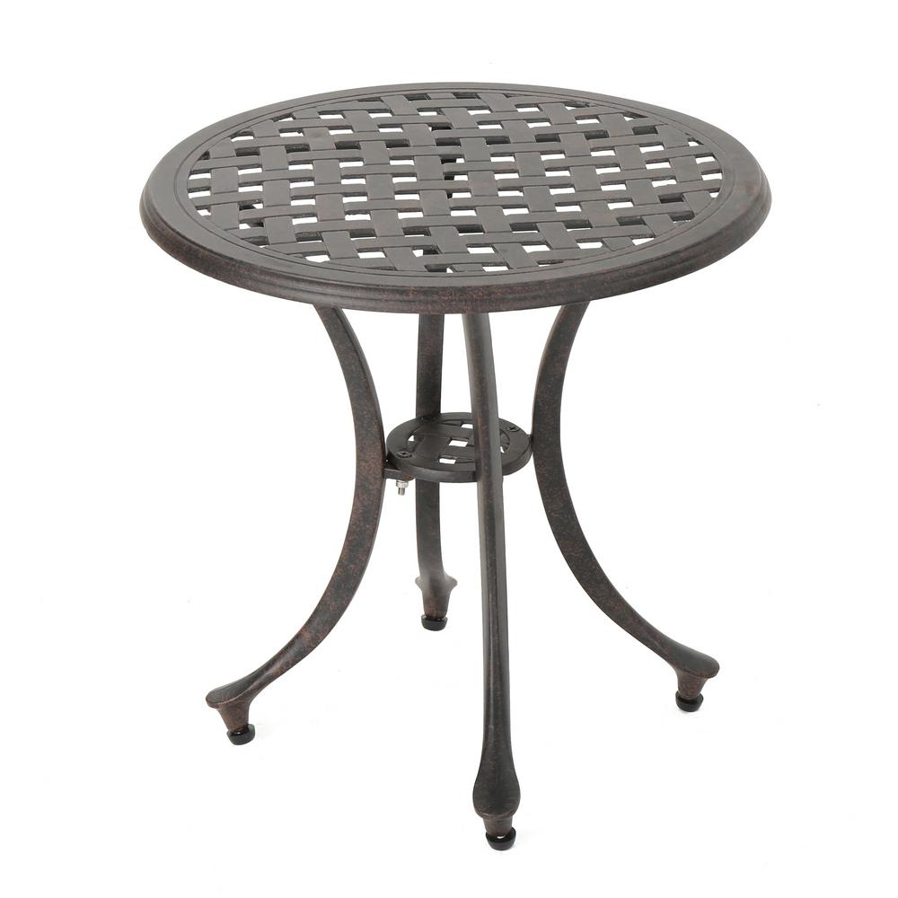 Noble House Bronze Round Aluminum Outdoor Side Table