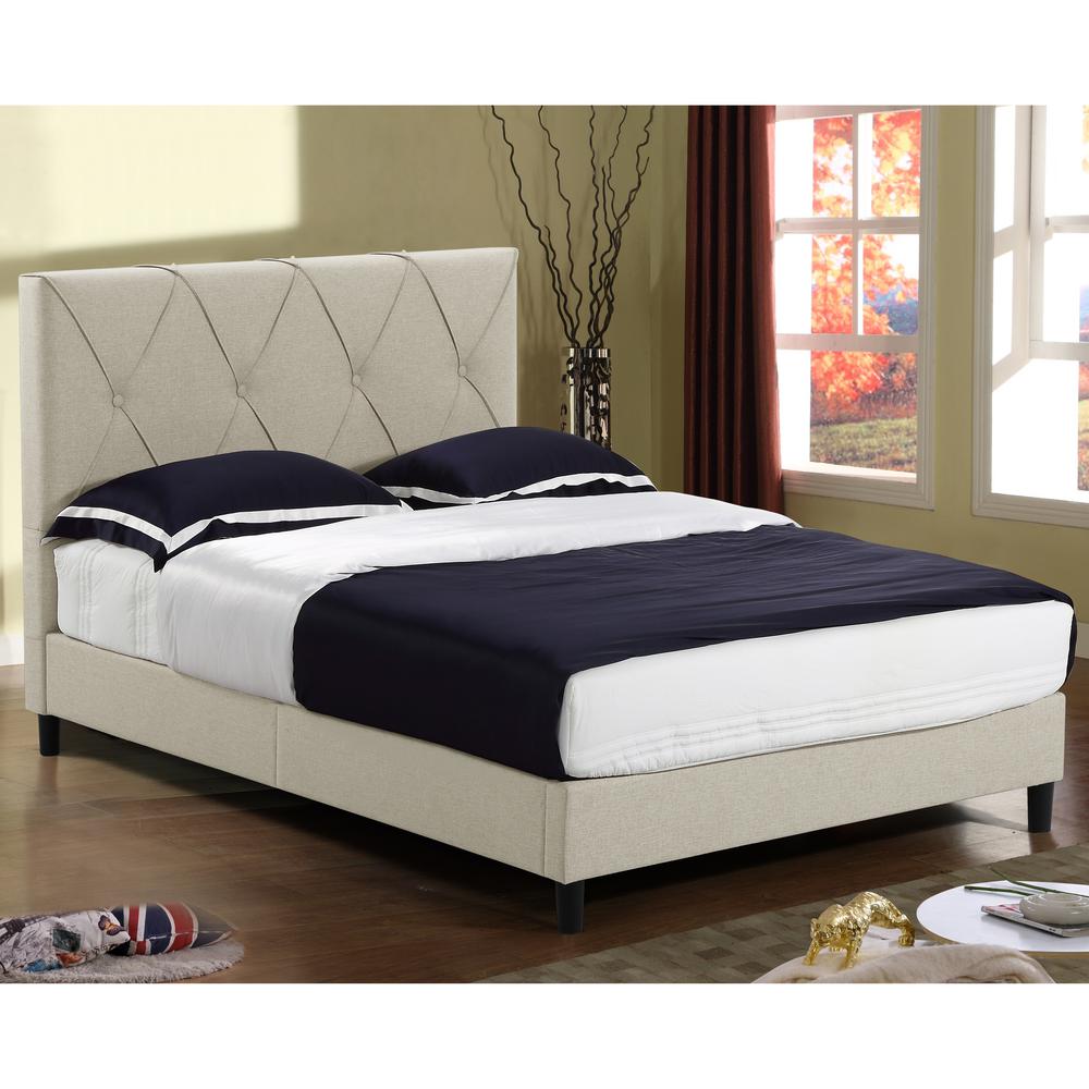 Glamour Home Ally Beige Upholstered Platform Bed With Decorative