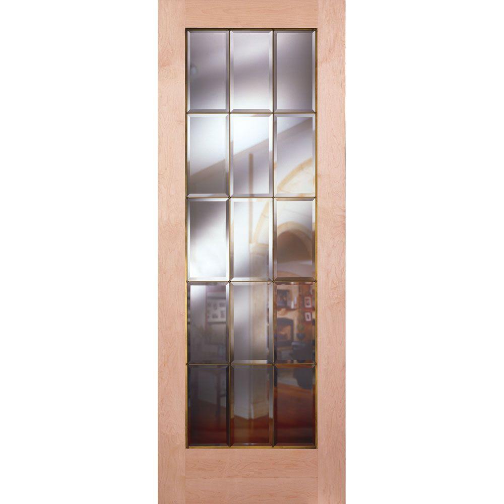 Feather River Doors 30 In X 80 In 15 Lite Unfinished Maple Clear Bevel Brass Woodgrain Interior Door Slab