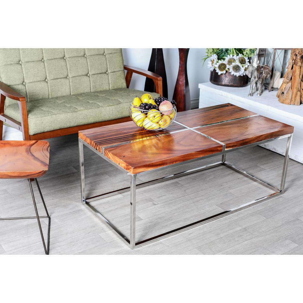 Litton Lane Brown Rectangular Coffee Table With Stainless Steel Litton Lane Brown Rectangular Coffee Table With Stainless Steel Frame