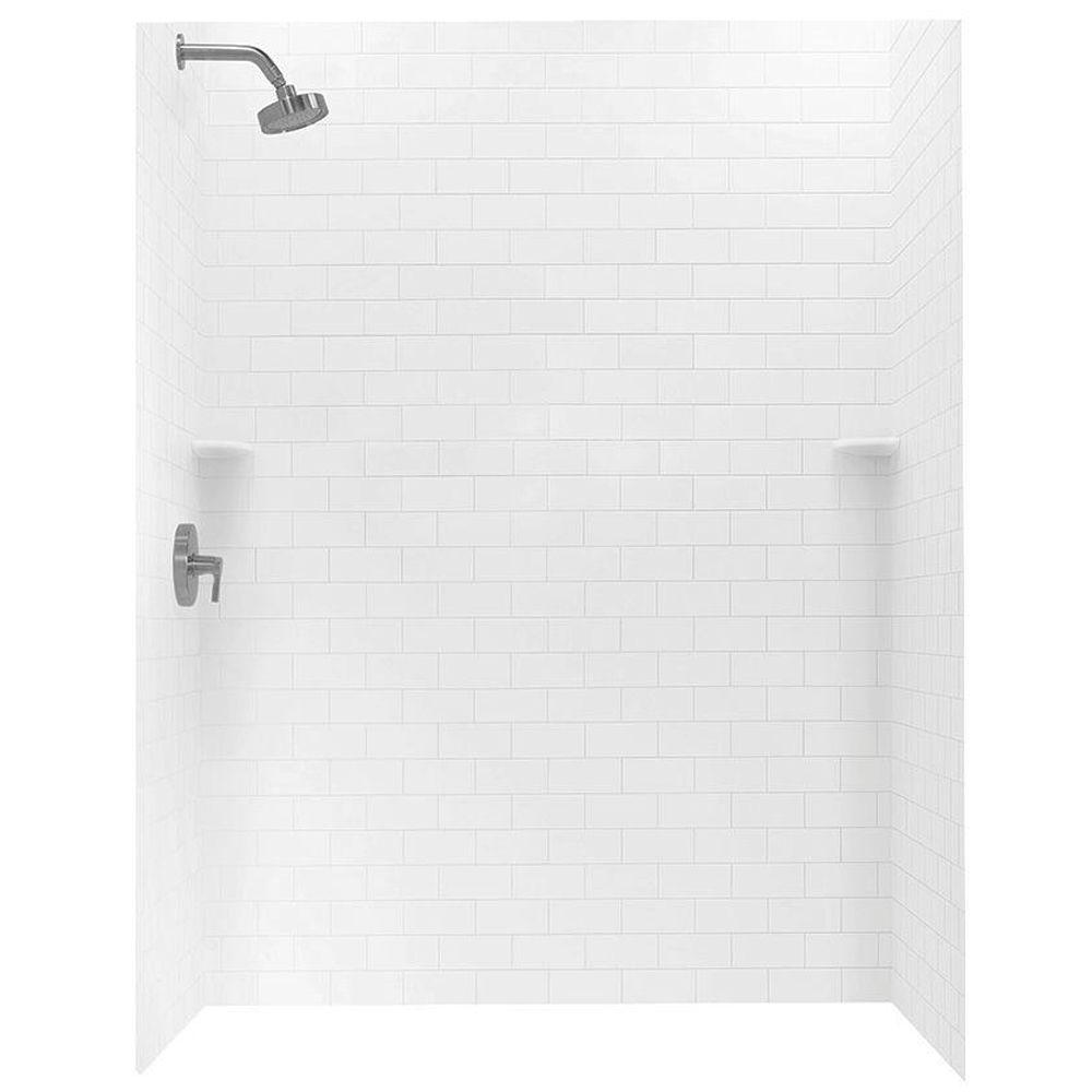 Swan 36 In X 62 In X 72 In 3 Piece Solid Surface Subway Tile Easy Up Adhesive Alcove Shower Surround In White