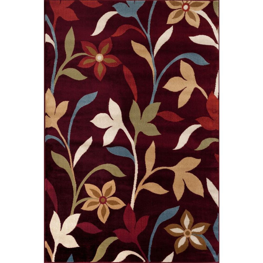 World Rug Gallery Modern Contemporary Leaves Design Burgundy 3 ft. 3 in ...