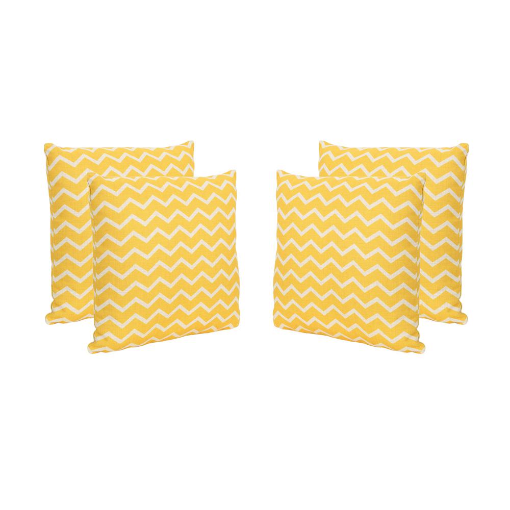 Noble House Yellow Chevron Patterned Square Outdoor Throw Pillows