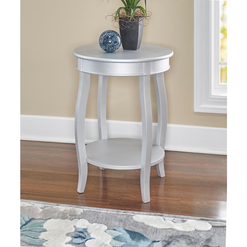 Powell Silver Round Table With Shelf 145 350 The Home Depot Powell Silver Round Table With Shelf