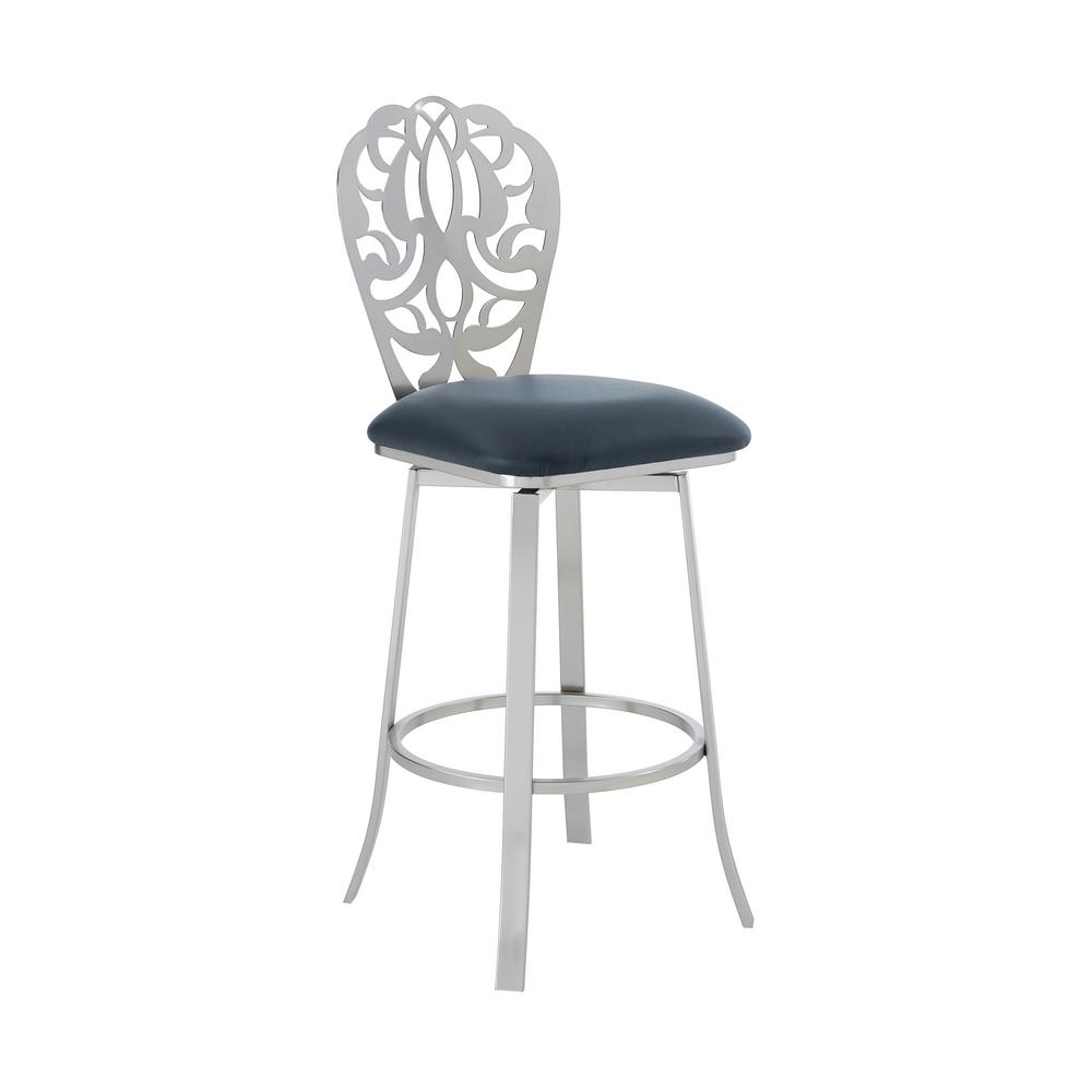 Armen Living Aletris Contemporary 26 In Counter Height Brushed Counter Height In Brushed Stainless Steel Finish And Grey Faux Leather Barstool