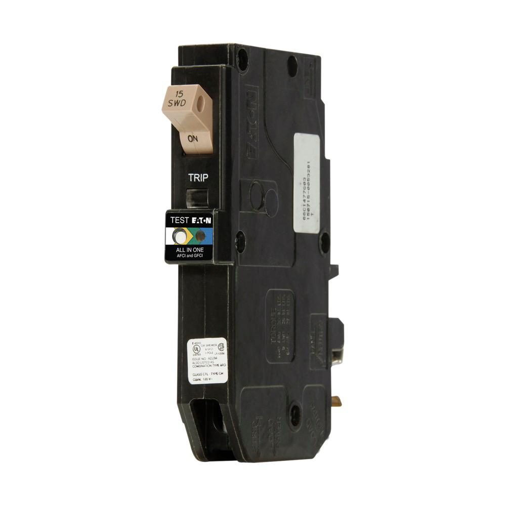 Eaton CHFAFGF115PN Plug-In Mount Type CH Combination Arc and Ground Fault Circuit Breaker 1-Pole 15 Amp 120 Volt AC