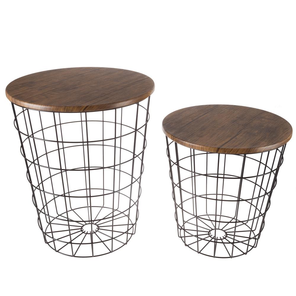 Lavish Home Black 2 Piece Nesting Veneer Metal Round End Table Black 2 Piece Nesting Veneer Metal Round End Table