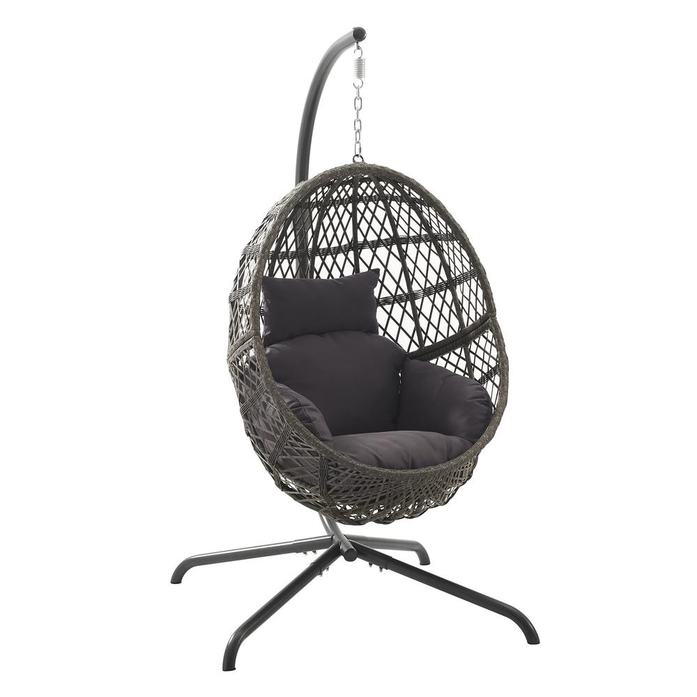 Crosley Furniture Tess 1 Person Driftwood Wicker Hanging Egg Chair Patio Swing With Gray Cushion Co7274 Lb The Home Depot