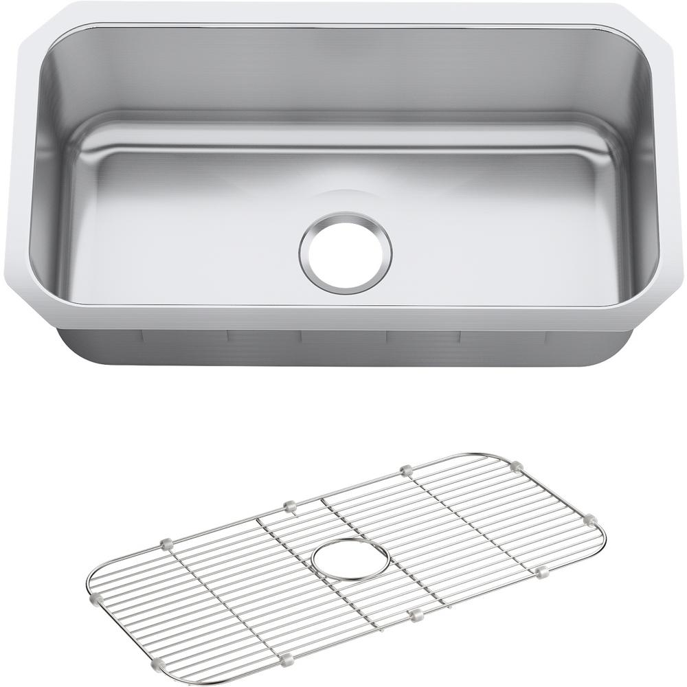 Kohler Undertone Preserve Undermount Scratch Resistant Stainless Steel 31 In Single Bowl Kitchen Sink Kit