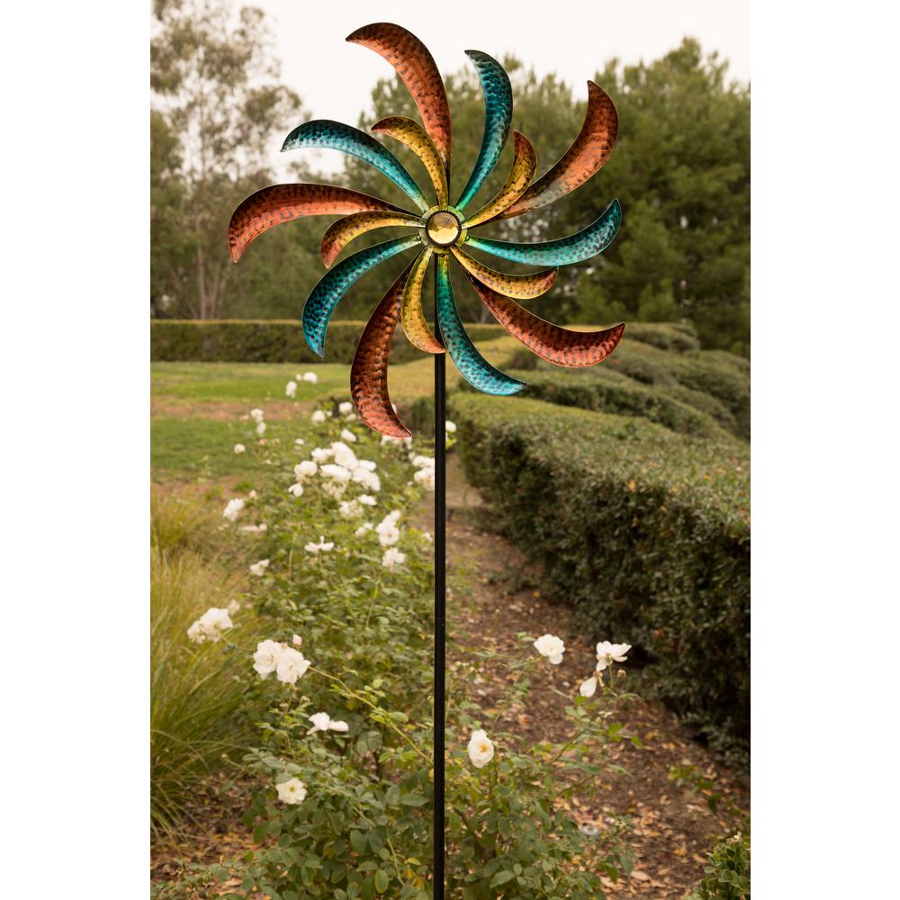 alpine corporation 64 in. tall colorful swirl kinetic wind spinner garden  stake