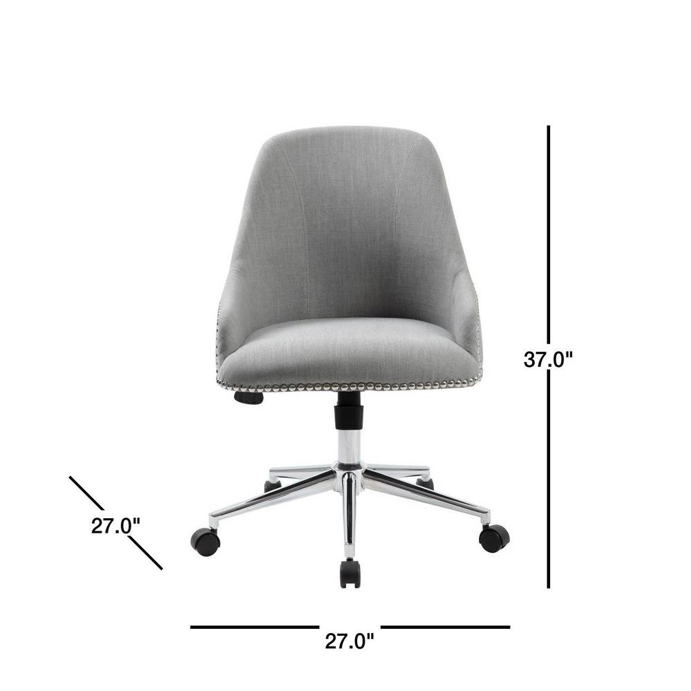 Boss Office Designer Desk Chair Grey Linen Fabric Chrome Nail Heads And Base Pnuematic Lift B516c Gy The Home Depot