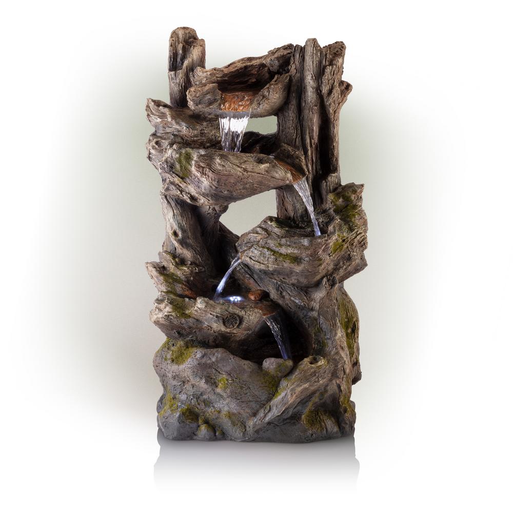 Alpine Corporation 41 in. Tall Outdoor Rainforest Curved Log Water