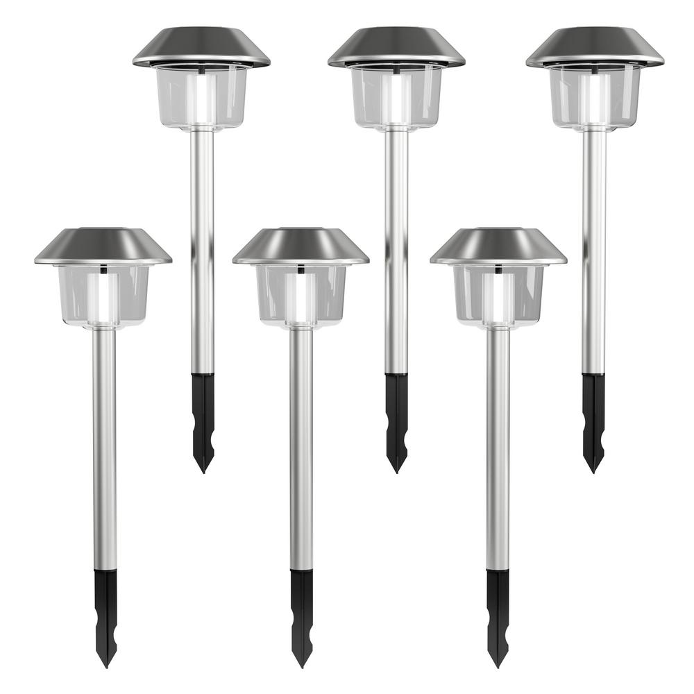 Pure Garden 17 In Silver Outdoor Integrated Led Solar Pathway Lights 6 Pack Hw1500266 The Home Depot