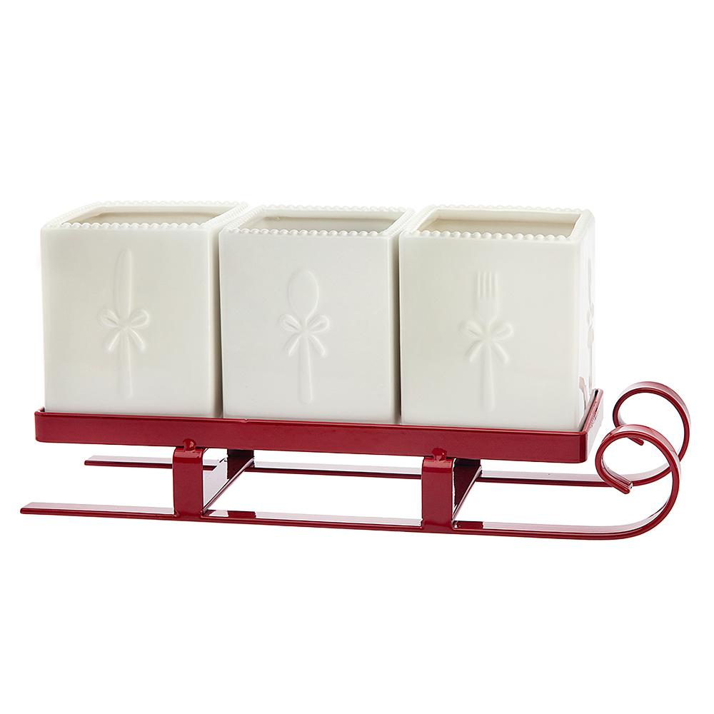 4 Sections Silverware Caddy and Condiments Holder Wooden