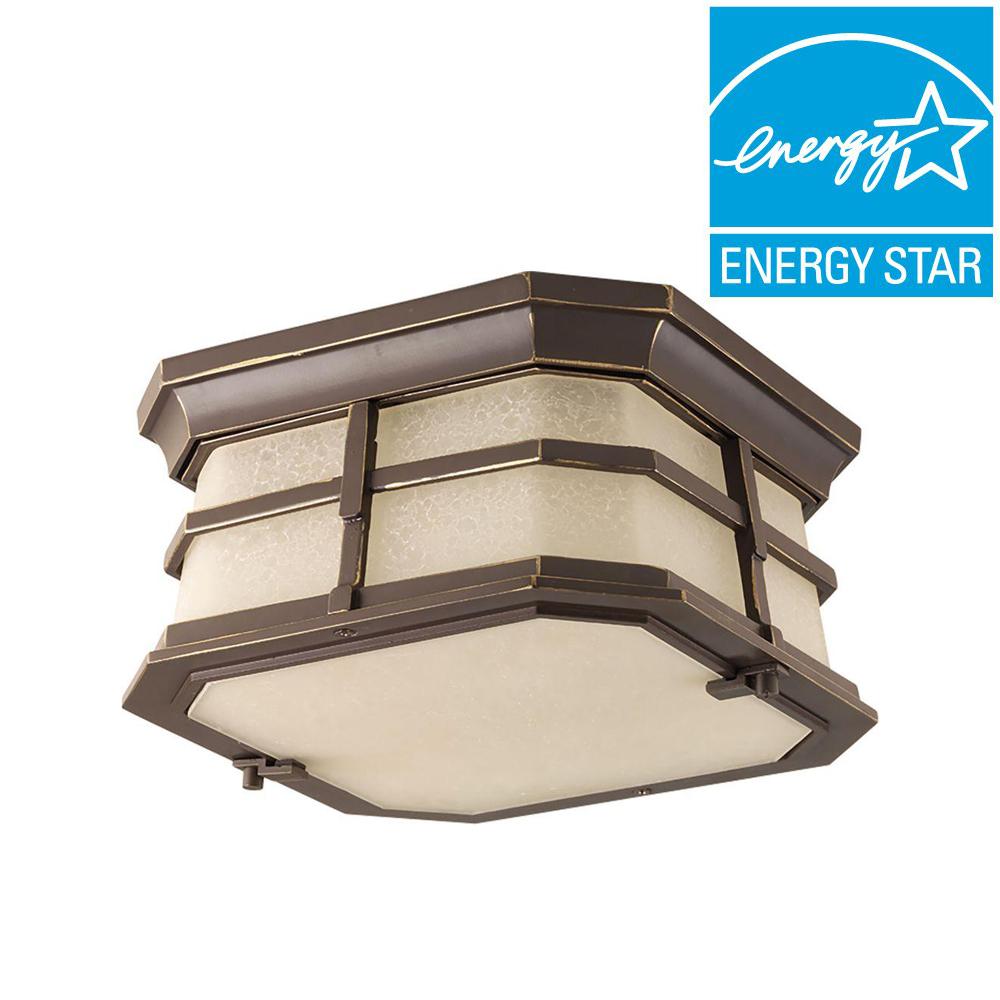 Mission Craftsman Flush Mounted Hardwired Outdoor Lighting Derby Collection 1 Light Antique Bronze Led Outdoor Flushmount