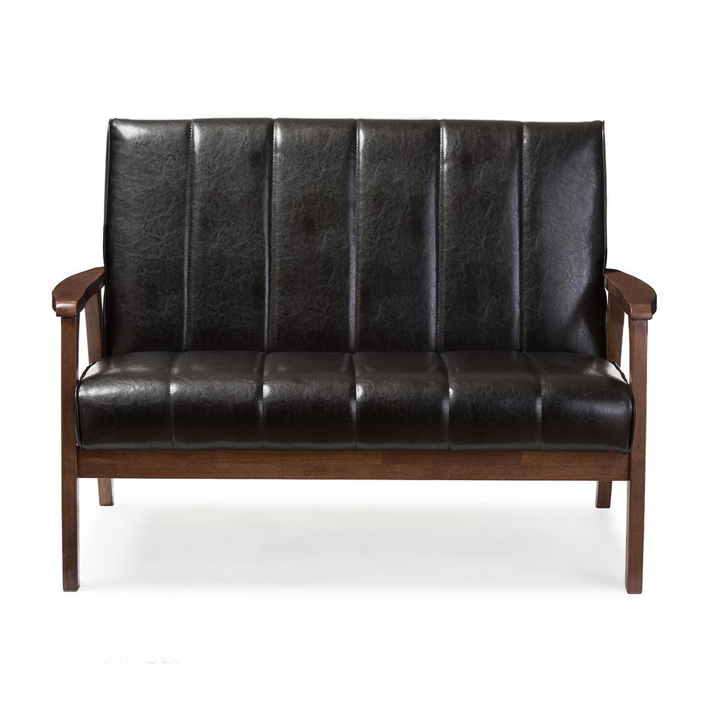 Baxton Studio Nikko Mid Century Black Faux Leather Upholstered