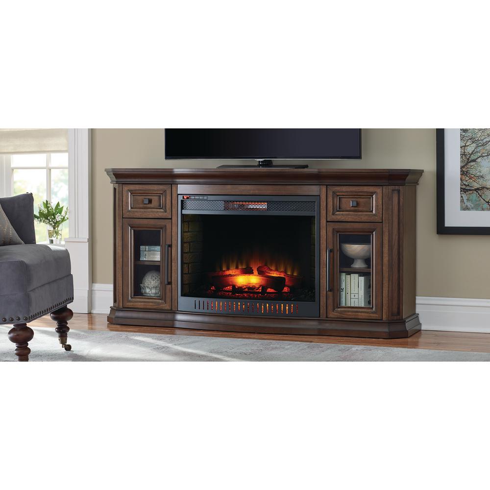 Home Decorators Collection Georgian Hills 65 in. Bow Front TV Stand Infrared Electric Fireplace 