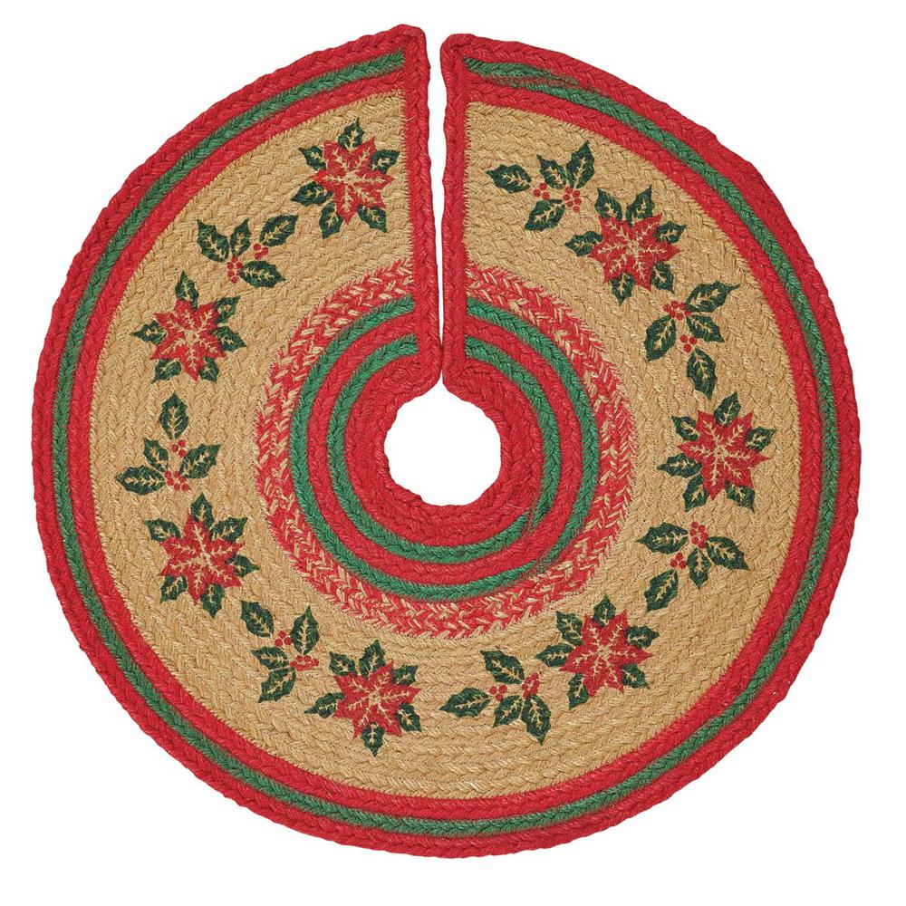 Poinsettia Natural Tan Holiday Christmas Decor Jute Mini Tree Skirt Poinsettia Natural Tan Holiday Christmas Decor Jute Mini Tree Skirt