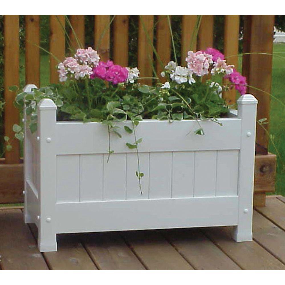 Dura Trel 28 In X 16 In White Vinyl Planter Box 11124 The Home