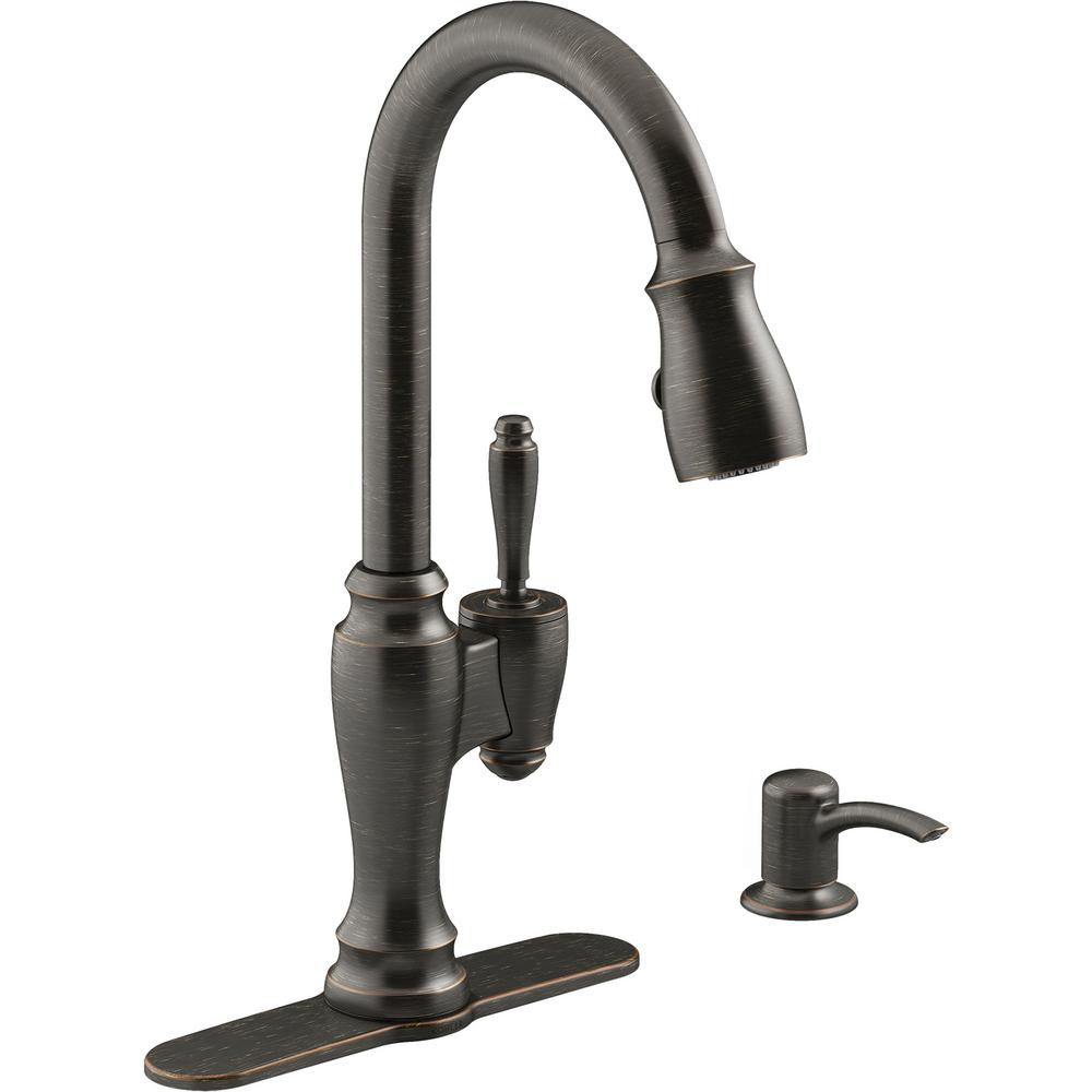 KOHLER Thierry Two Handle PullDown Sprayer Kitchen Faucet with Soap