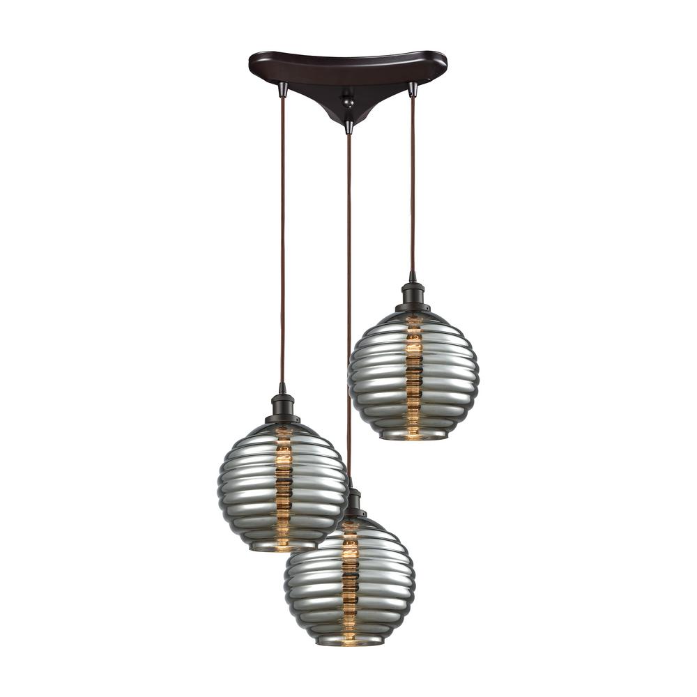 Titan Lighting Ridley 3 Light Oil Rubbed Bronze Triangle Pan With Ridley 3 Light Oil Rubbed Bronze Triangle Pan With Smoke Plated Beehive Glass Pendant