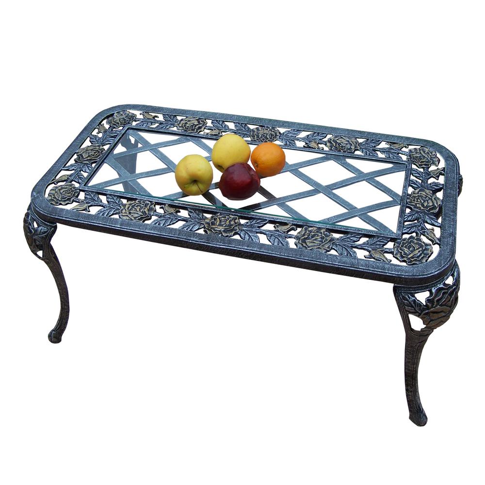 Cast Aluminum Outdoor Coffee Tables Patio The Home Depot Tea Rose Antique Pewter Aluminum Outdoor Coffee Table