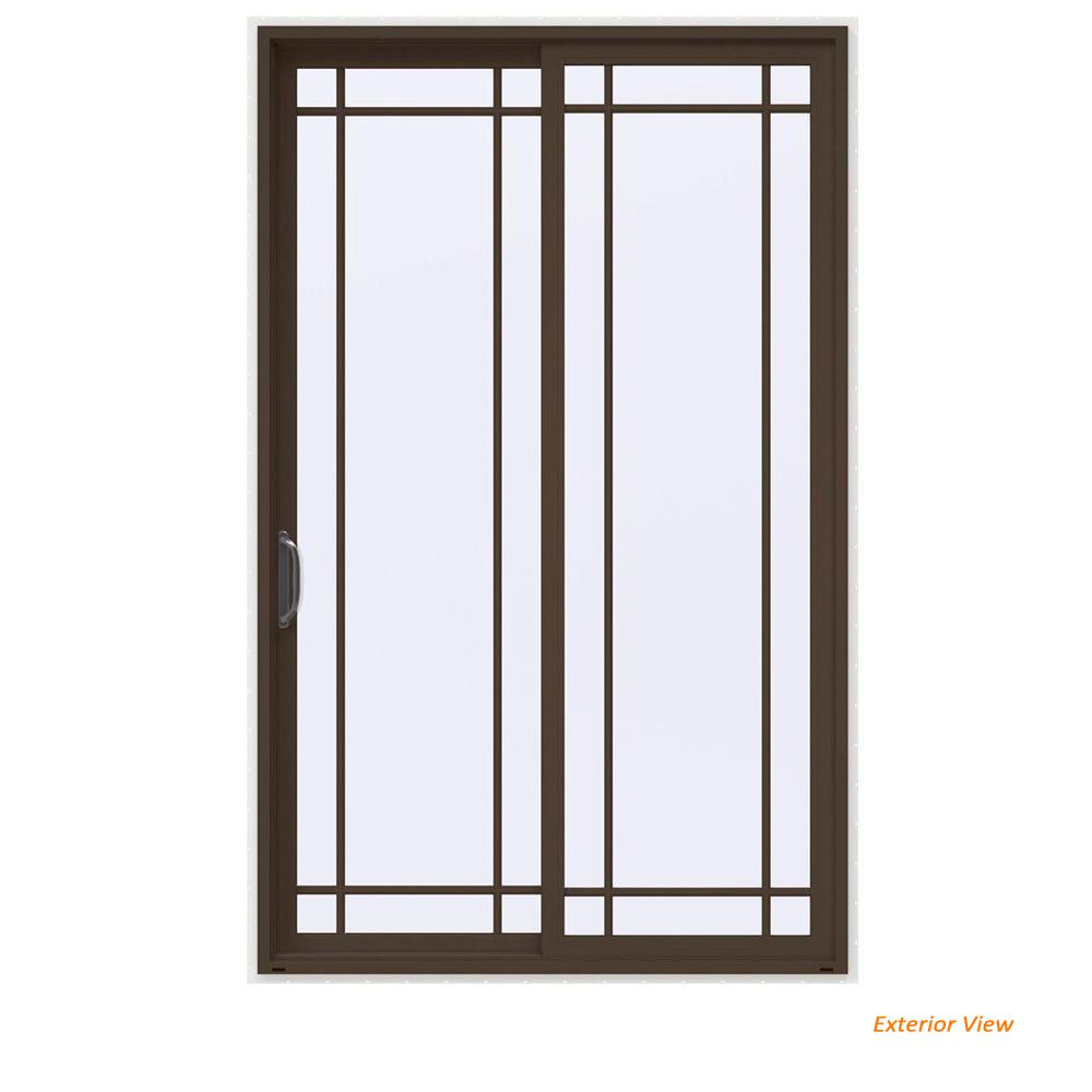 Jeld Wen 60 In X 96 V 4500 Contemporary Brown Painted Vinyl V 4500 Contemporary Brown Painted Vinyl Left Hand 9 Lite Sliding Patio Door W White Interior