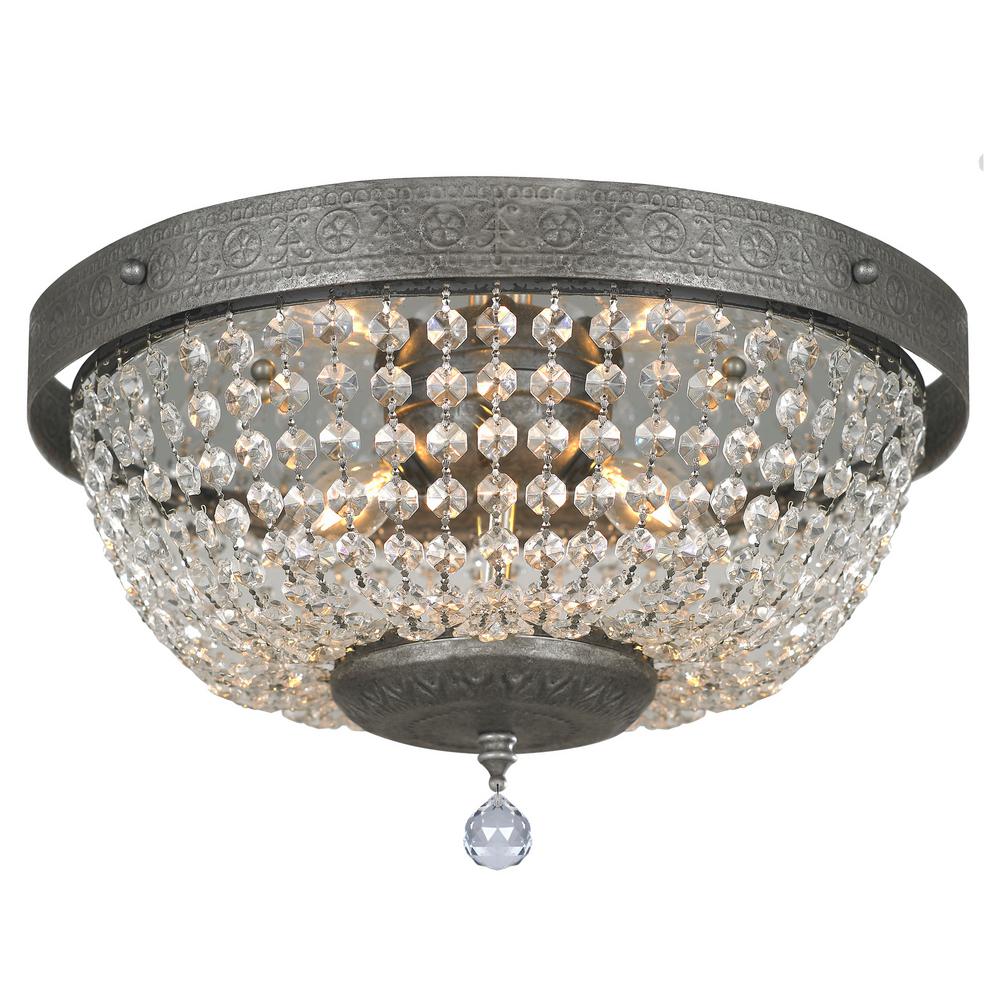 Transglobe Old World 3 Light Silver Indoor Flush Mount 9778 The Transglobe Old World 3 Light Silver Indoor Flush Mount