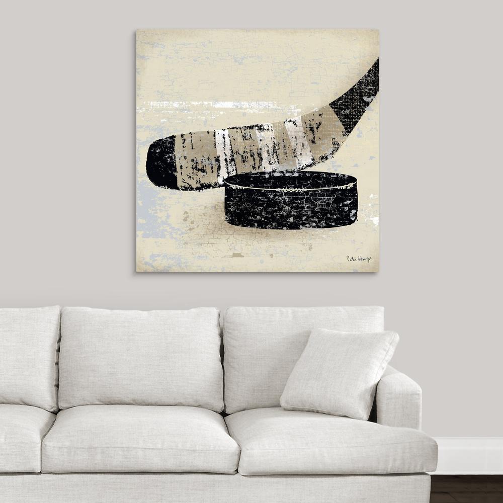 Greatbigcanvas Vintage Hockey Stick And Puck By Peter Horjus Greatbigcanvas Vintage Hockey Stick